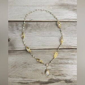 14k E Plated Gold single strand wire wrapped FWC Pearl pendant Necklace 28”